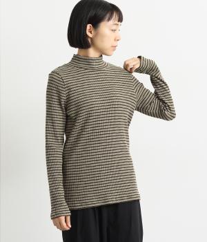 コットン混リブボーダーブラウス