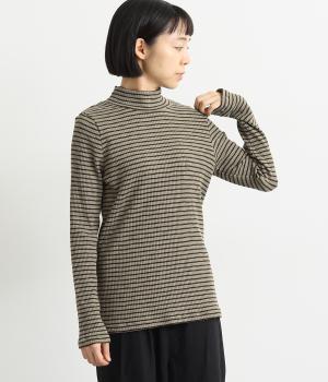 コットン混リブボーダーブラウス(ミント-F)