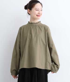 コットンリネン混平織ブラウス(カーキ-F)