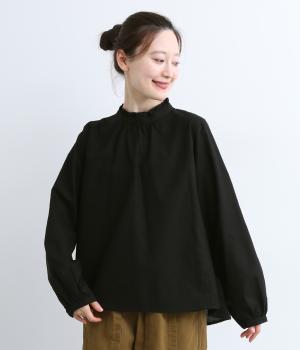 コットンリネン混平織ブラウス(ブラック-F)