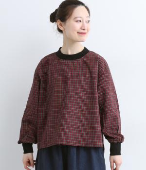 コットン混チェックブラウス
