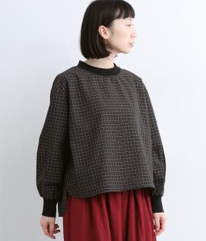 コットン混チェックブラウス(ブラック-F)