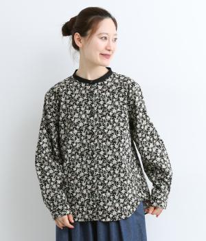 コットン花柄プリントブラウス(ブラック-F)