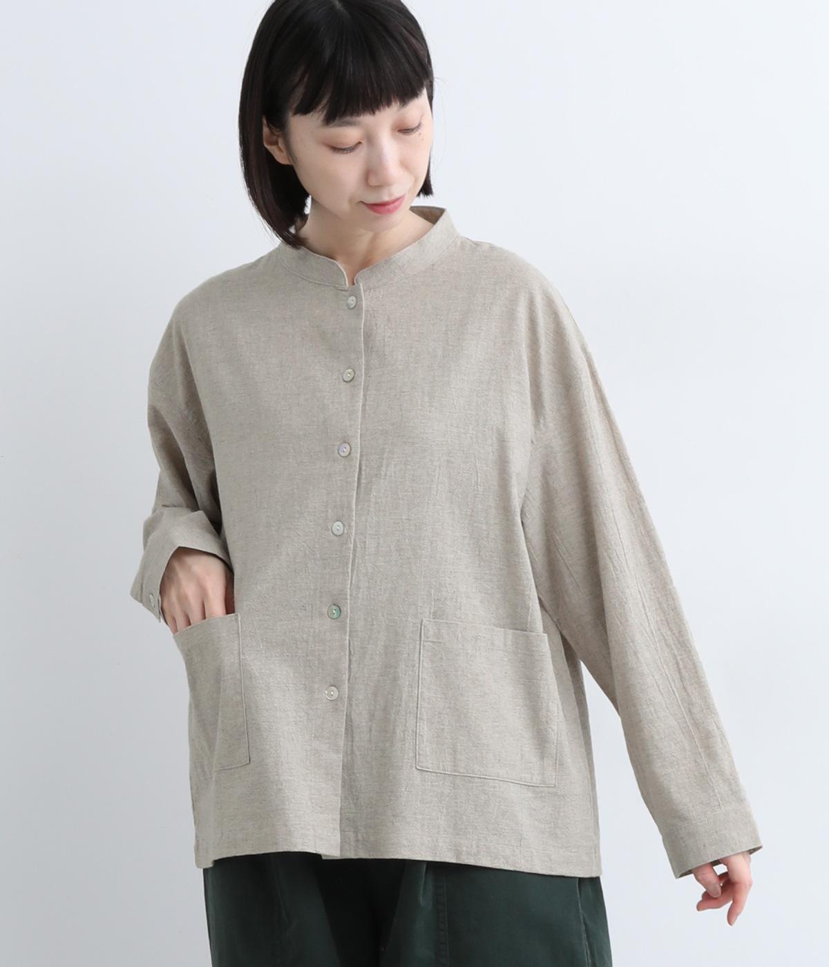 コットンシャンブレー平織　ポケットチュニックブラウス(キナリ-F)