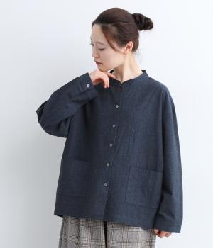 コットンシャンブレー平織　ポケットチュニックブラウス(ネイビー-F)