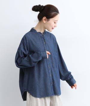 コットンデニム羽織りブラウス(ネイビー-F)