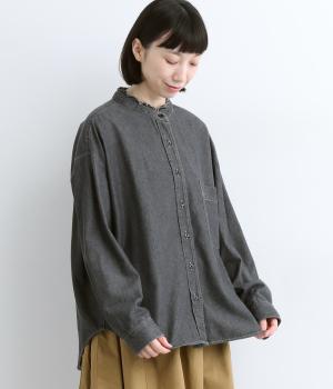 コットンデニム羽織りブラウス(チャコール-F)