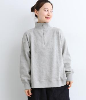 ドットジャカードカットソー襟ファスナープルオーバー(グレー-F)