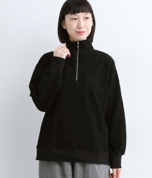 ドットジャカードカットソー襟ファスナープルオーバー(ブラック-F)