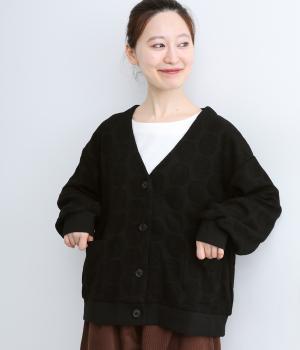 ドットジャカードカットソーカーディガン(ブラック-F)