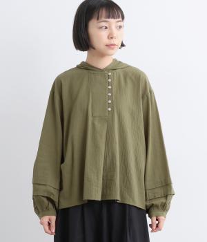 コットンクレープチュニックプルオーバー(カーキ-F)