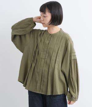 コットンクレープ比翼ブラウス