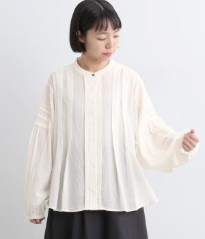 コットンクレープ比翼ブラウス(アイボリー-F)
