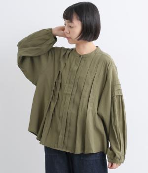 コットンクレープ比翼ブラウス(カーキ-F)