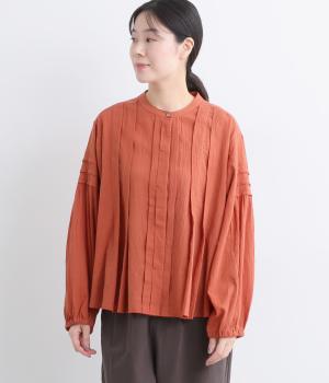 コットンクレープ比翼ブラウス(レンガ-F)