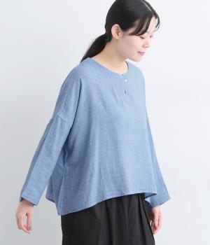 ガーゼシャンブレーブラウス(ブルー-F)