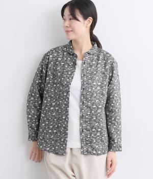 コットン混ガーゼジャカード小花柄ブラウス(ブラック-F)