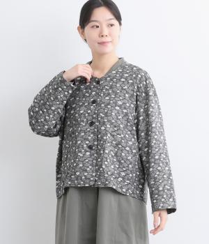 コットン混ガーゼジャカード小花柄カーディガン(ブラック-F)