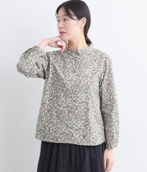 コットンローン草花プリントブラウス(エンジ-F)