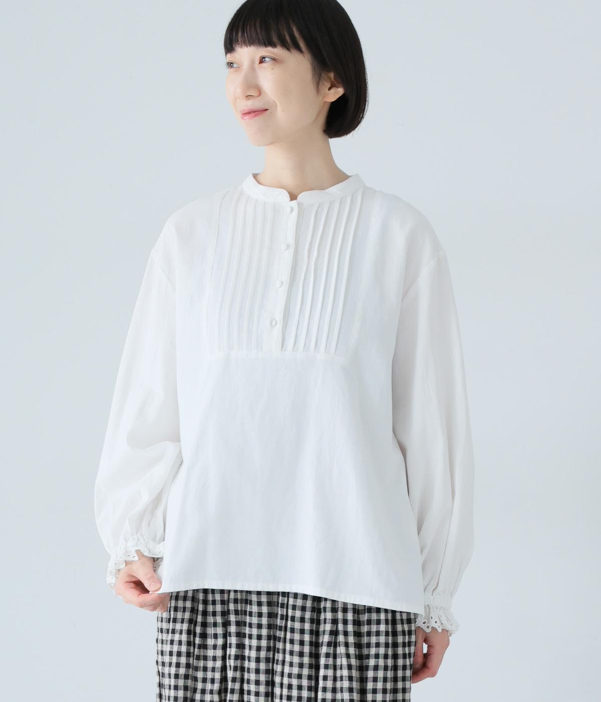 コットン綾織裏薄起毛　袖レースブラウス(オフホワイト-F)