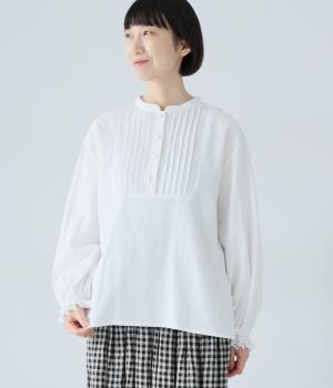 コットン綾織裏薄起毛　袖レースブラウス(オフホワイト-F)