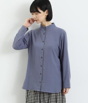 コットン綾織裏薄起毛　モックネックブラウス