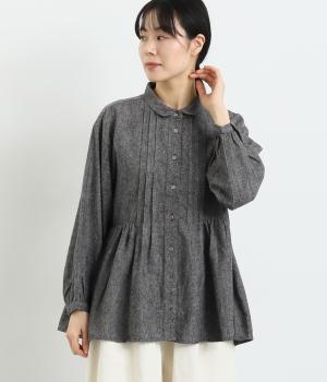 コットン混薄起毛平織　ヨークタックブラウス(ブラック-F)