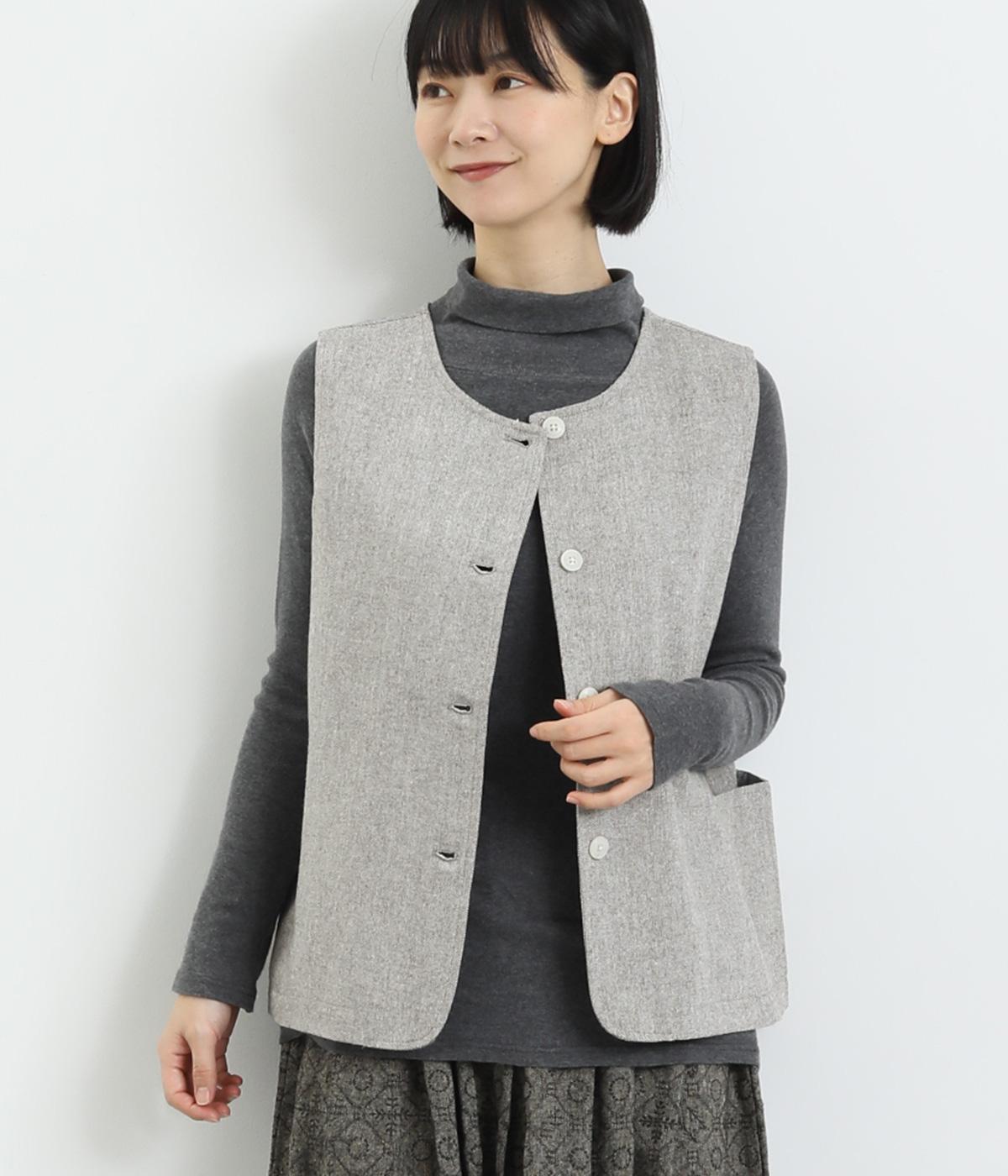 ツイード調平織　2wayベスト(グレー-F)