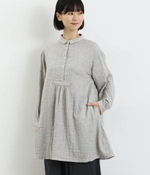 ダブルガーゼチュニックワンピース(グレー-F)