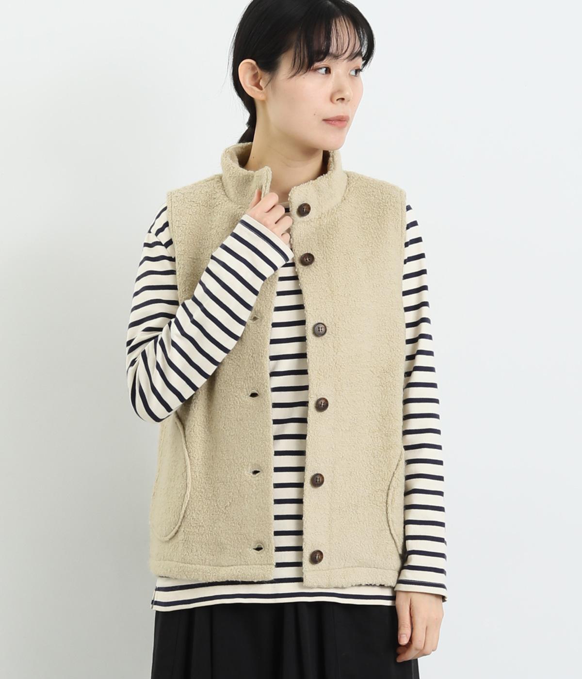 ループヤーンカットソー　ハイネックベスト(ベージュ-F)