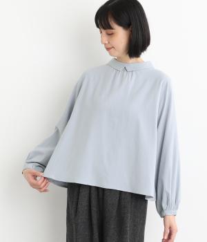 コットンフランネル　バックボタンブラウス(サックス-F)