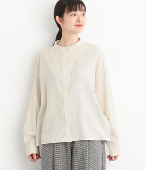 コットンシャンブレーツイル　比翼ブラウス(アイボリー-F)
