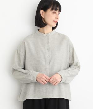 コットンシャンブレーツイル　比翼ブラウス(グレー-F)