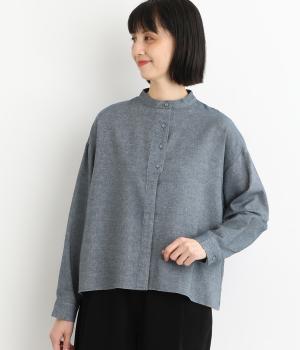 コットンシャンブレーツイル　比翼ブラウス(ネイビー-F)