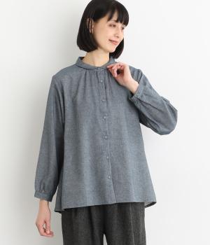 コットンシャンブレーツイル　ちび襟ブラウス(ネイビー-F)