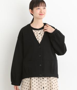 コットン混ジャージーカットソー　ジャケットカーディガン(ブラック-F)