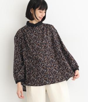 コットンツイル微起毛花柄プリント　配色ブラウス(ネイビー-F)