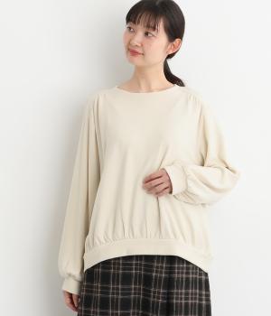 コットン混起毛リブカットソー　ボリューム袖プルオーバー