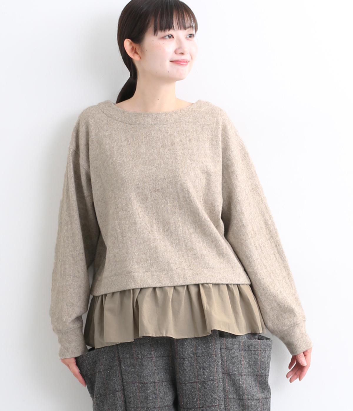 Ｗフェイス起毛　ドッキングプルオーバー(ベージュ-F)