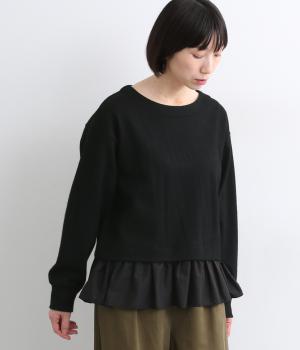 Ｗフェイス起毛　ドッキングプルオーバー(ブラック-F)