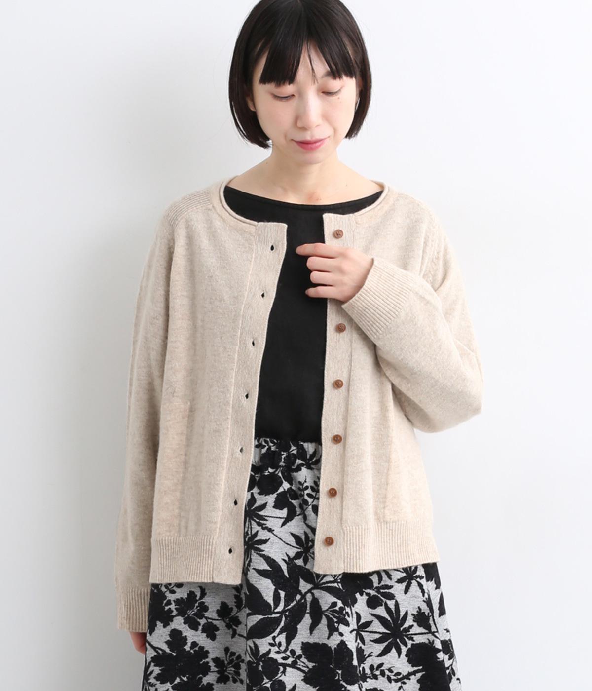 メリノウール混ニット　ポケットカーディガン(ベージュ-F)