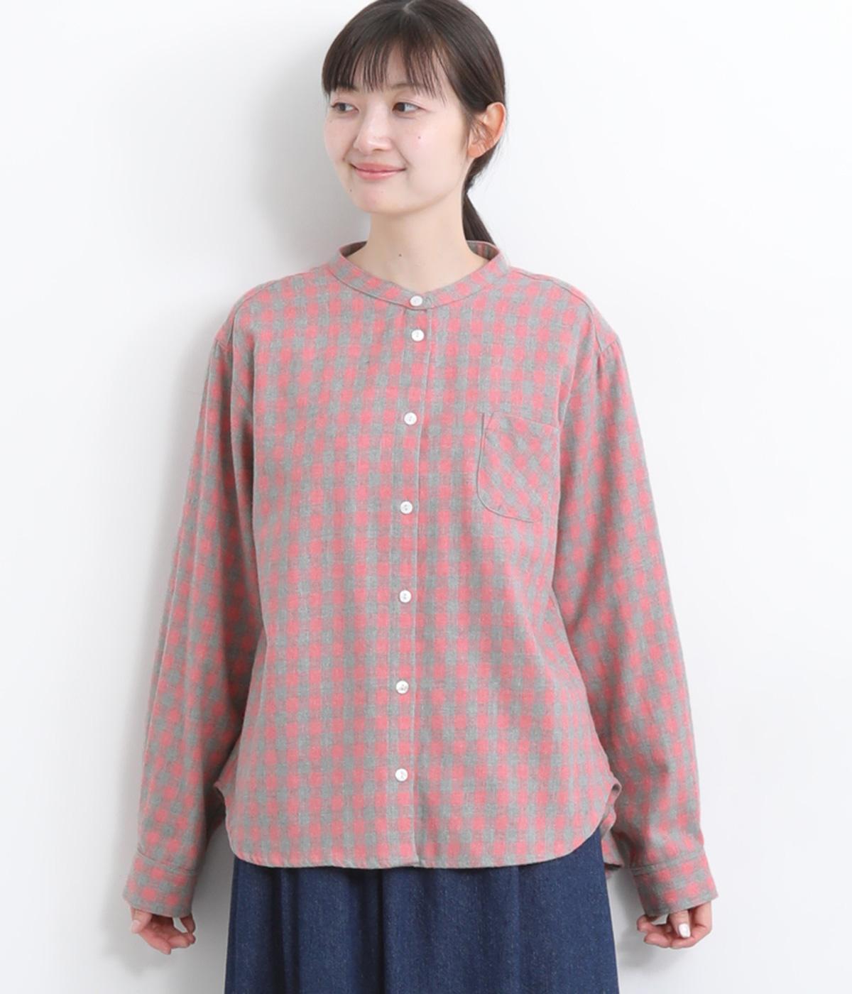 コットン起毛ギンガムチュニックブラウス(ピンク-F)
