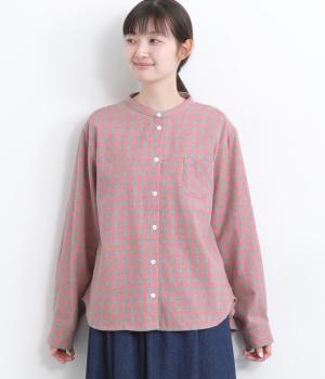 コットン起毛ギンガムチュニックブラウス(ピンク-F)