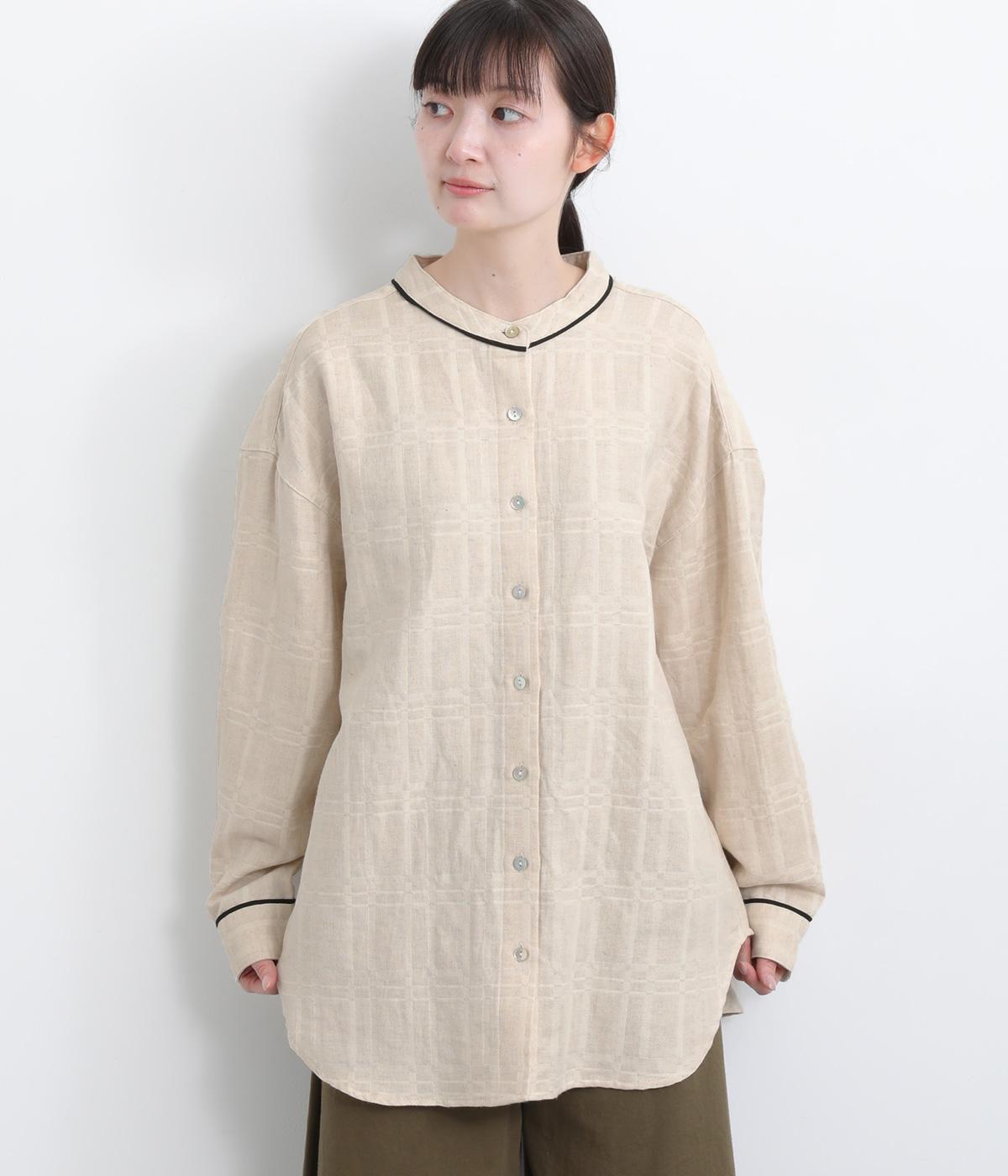 リネンコットンチェック柄ジャカードチュニックブラウス(キナリ-F)
