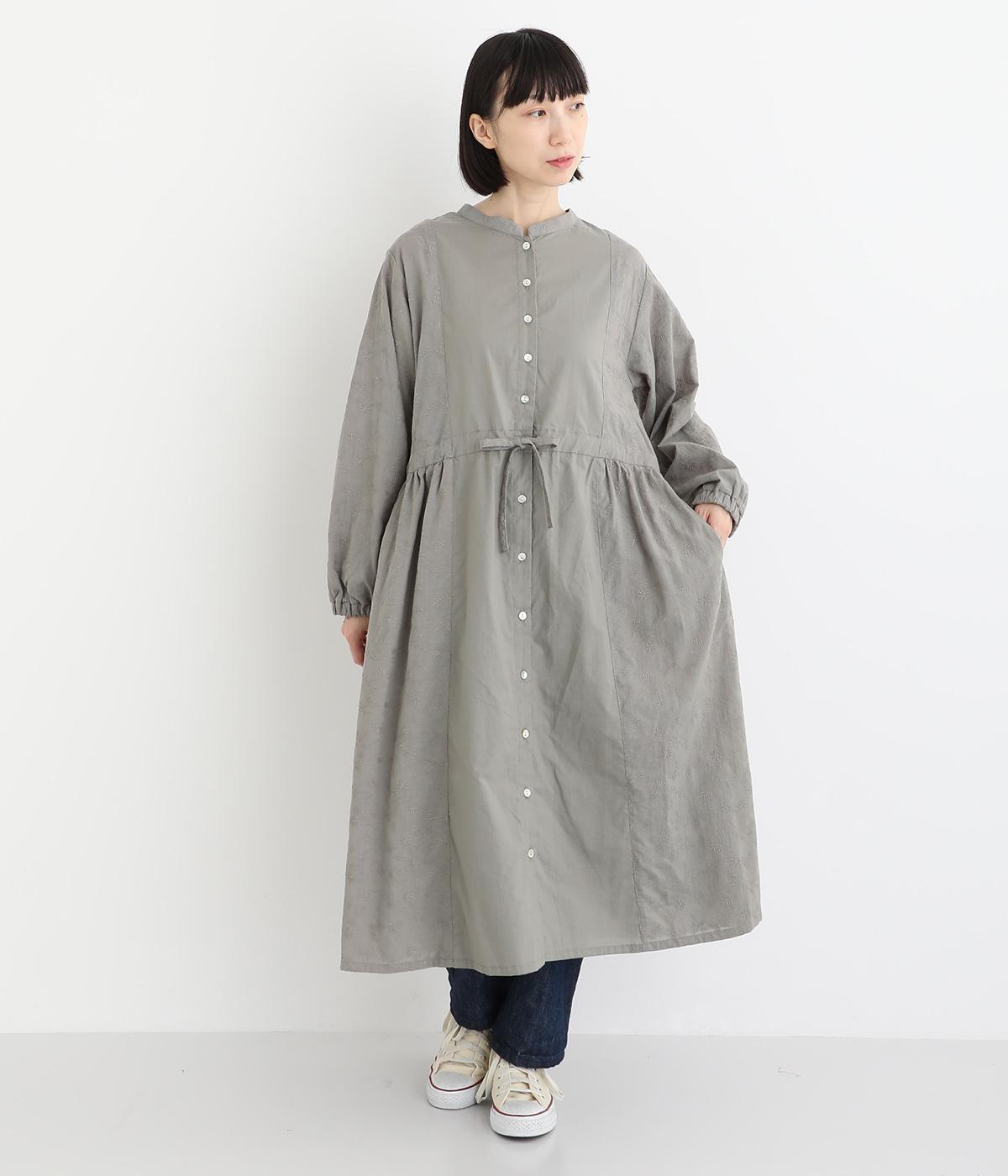 コットン花柄刺繍ワンピース(グレー-F)