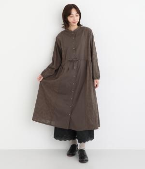 コットン花柄刺繍ワンピース(ブラウン-F)