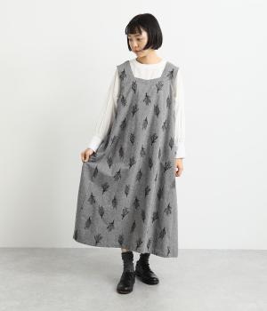 ダンガリードライフラワー刺繍2wayジャンパースカート(ブラック-F)