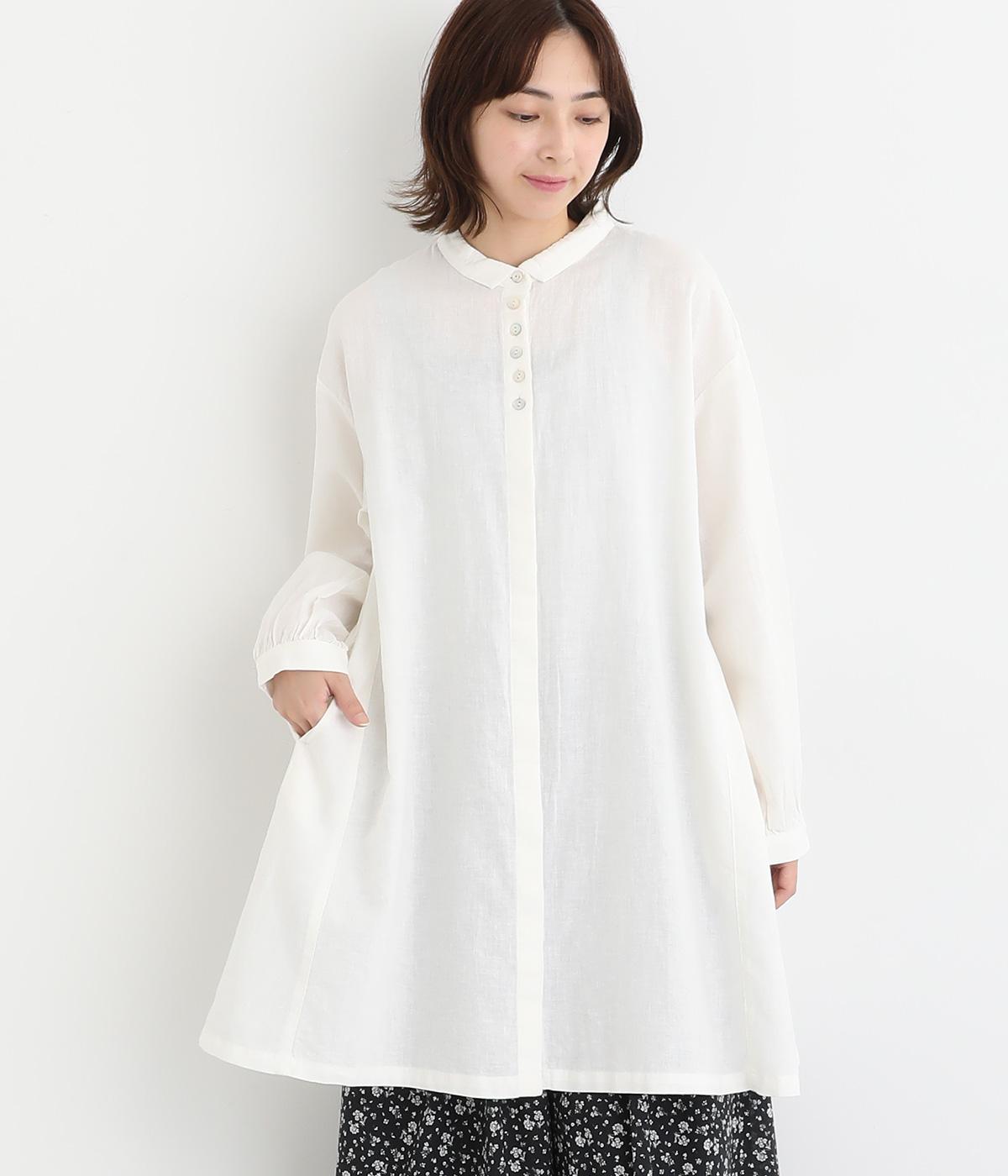 コットンリネン平織チュニックワンピース(オフホワイト-F)