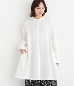 コットンリネン平織チュニックワンピース(オフホワイト-F)