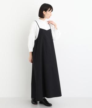 コットンソフトツイルキャミワンピース(ブラック-F)